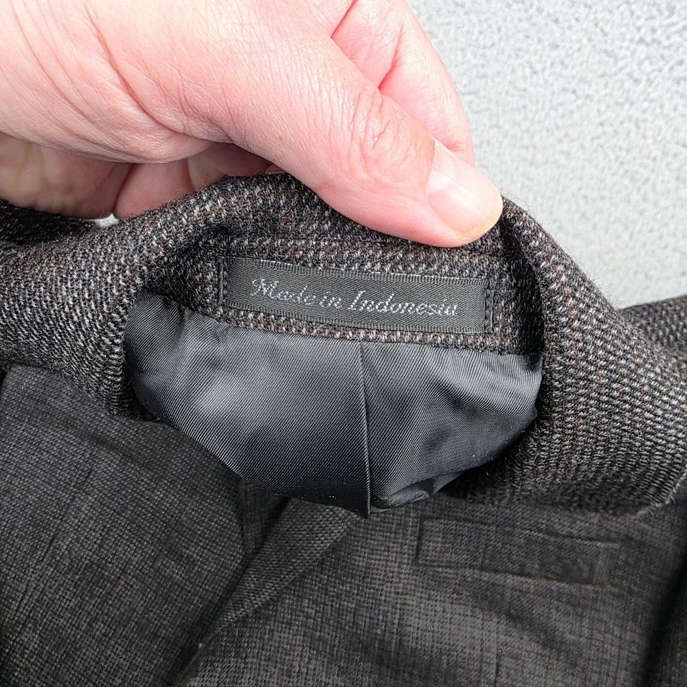 Chaps Mens 46R Wool Blazer Sport‎ Coat Brown Black Micro Check Two Button Jacket
